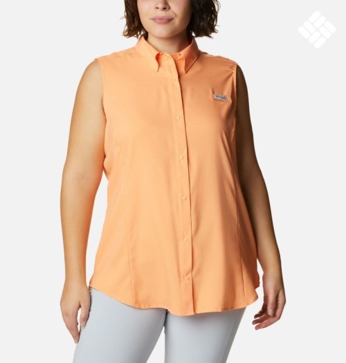 Camasa Columbia PFG Tamiami Fara Maneci Dama Portocalii | Plus Size YIZ78M01S